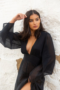 Black Maxi dress see-through Kioto dress front view - Audace Manifesto